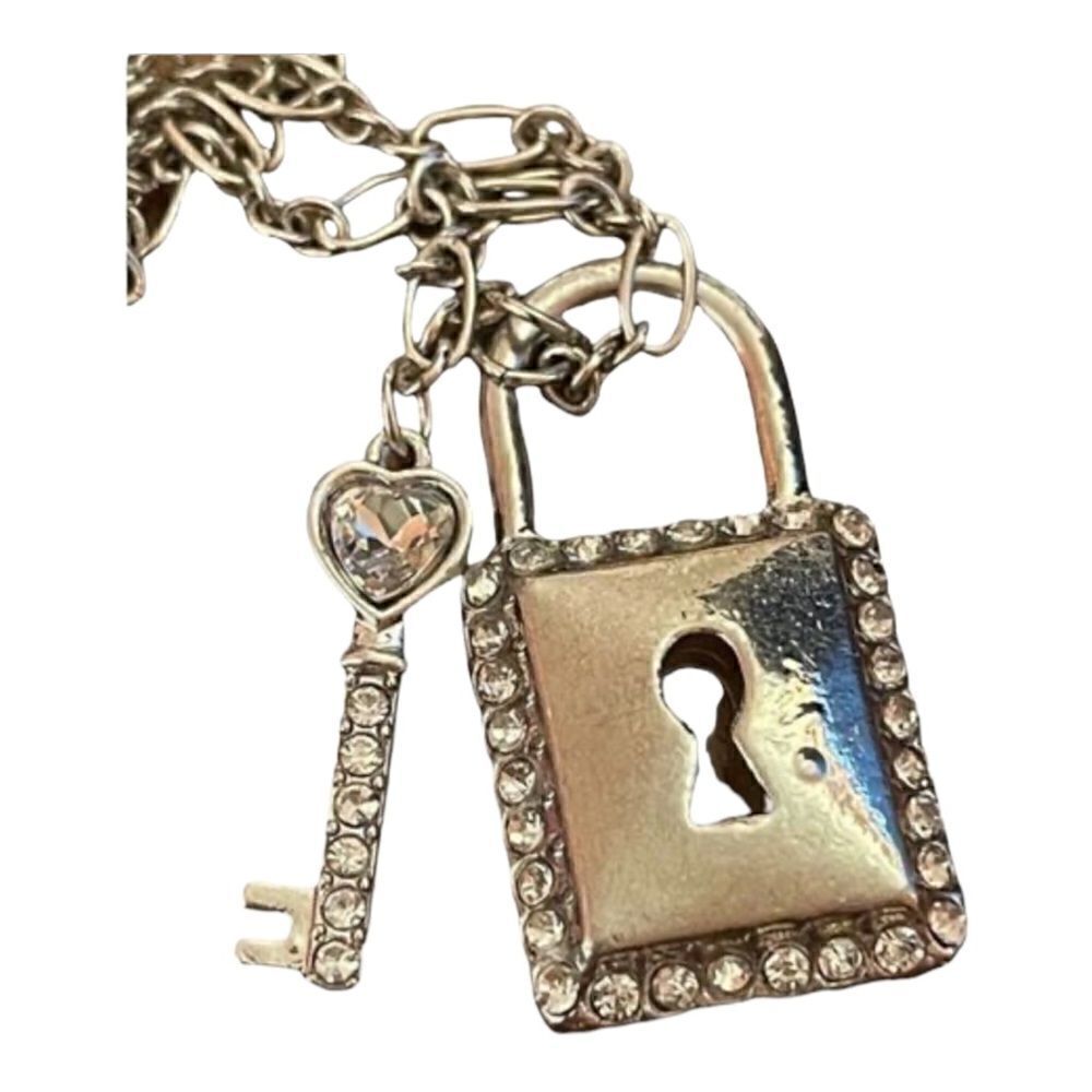 Holiday Lane Charter Club Silver-Tone Crystal Lock Key Necklace New - Picture 4 of 6